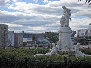 The Heinrich Heine Memorial, which lies near the gates of the cursed Yankee Stadium in the Bronx, New York.